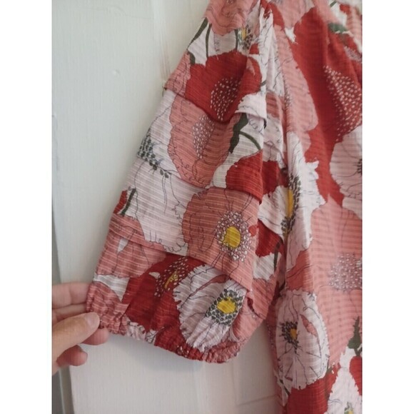 LOFT poppy print boho peasant blouse XS no collar gauzy short sl. work or play - Picture 4 of 10